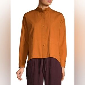 Eileen Fisher Organic Cotton Mandarin Collar Crop Jacket Size LP